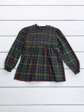 Stitchy Fish Smocked Green Plaid Top Size 12